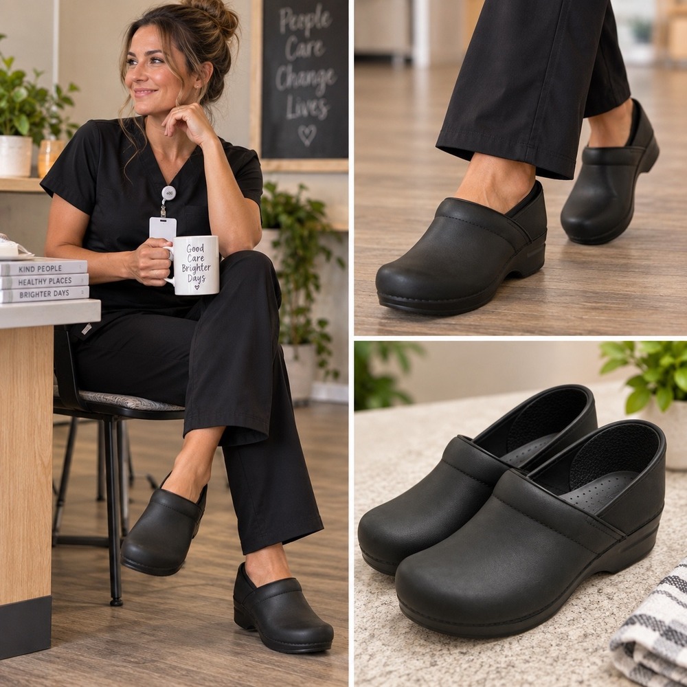 Dansko Professional Black Box Leather Clogs Womens 40 Nursing Work Shoes